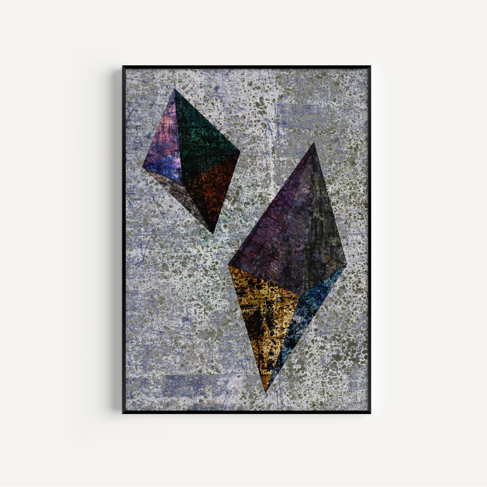black framed wall hanging with geometric shapes